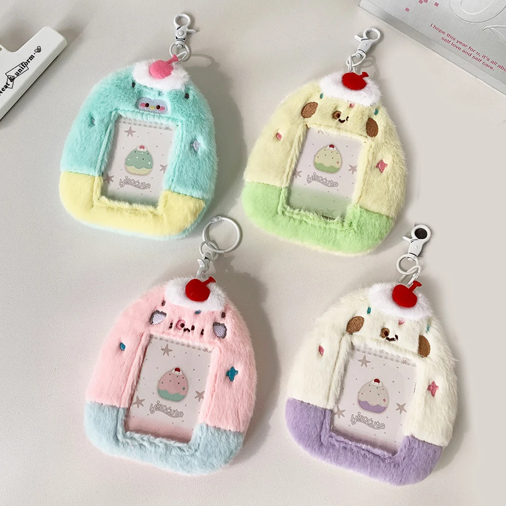 

Cute Plush Photocard Holder 3 Inch Korean Idol Card Holder Postcards Storage Card Bag Keychain ID Bus Card Protector Case Sleeve