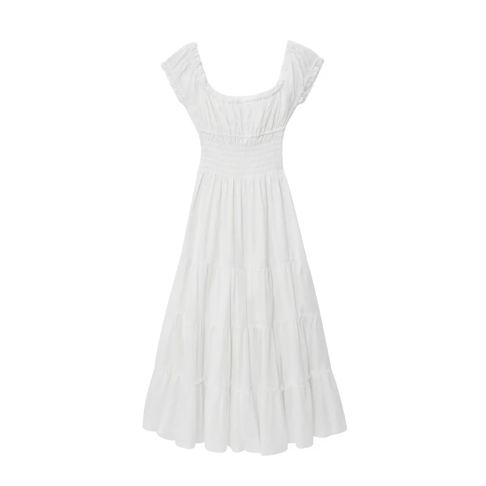 Zomer nieuwe modieuze en casual Franse dubbellaagse puur katoenen lange rok met vierkante hals en taille