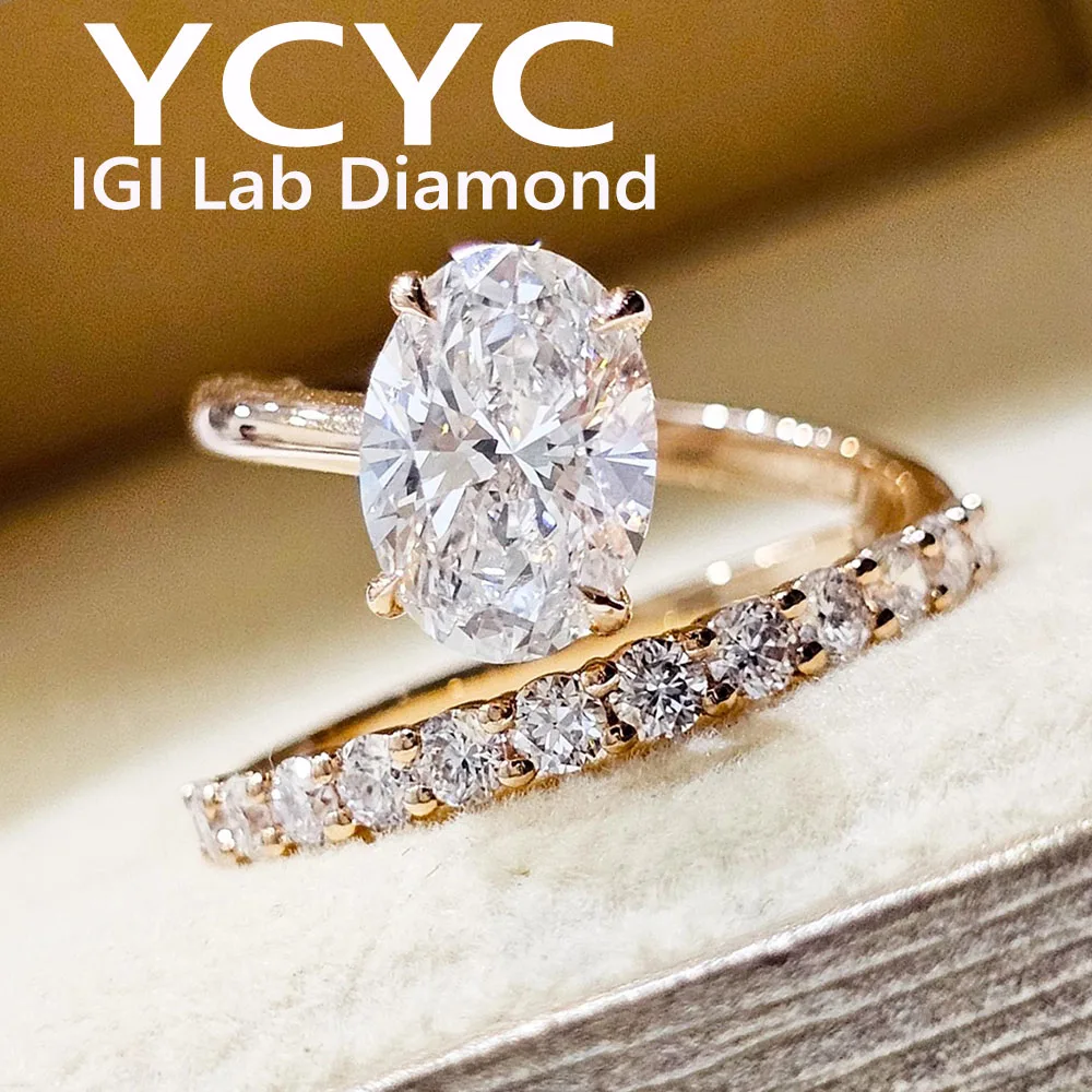 

Твердое заводское кольцо из розового золота 14 карат 3 5 карат с бриллиантом IGI, выращенное в лаборатории кольцо с бриллиантом овальной огранки CVD HPHT DEF VS-VVS Обручальное и обручальное кольцо