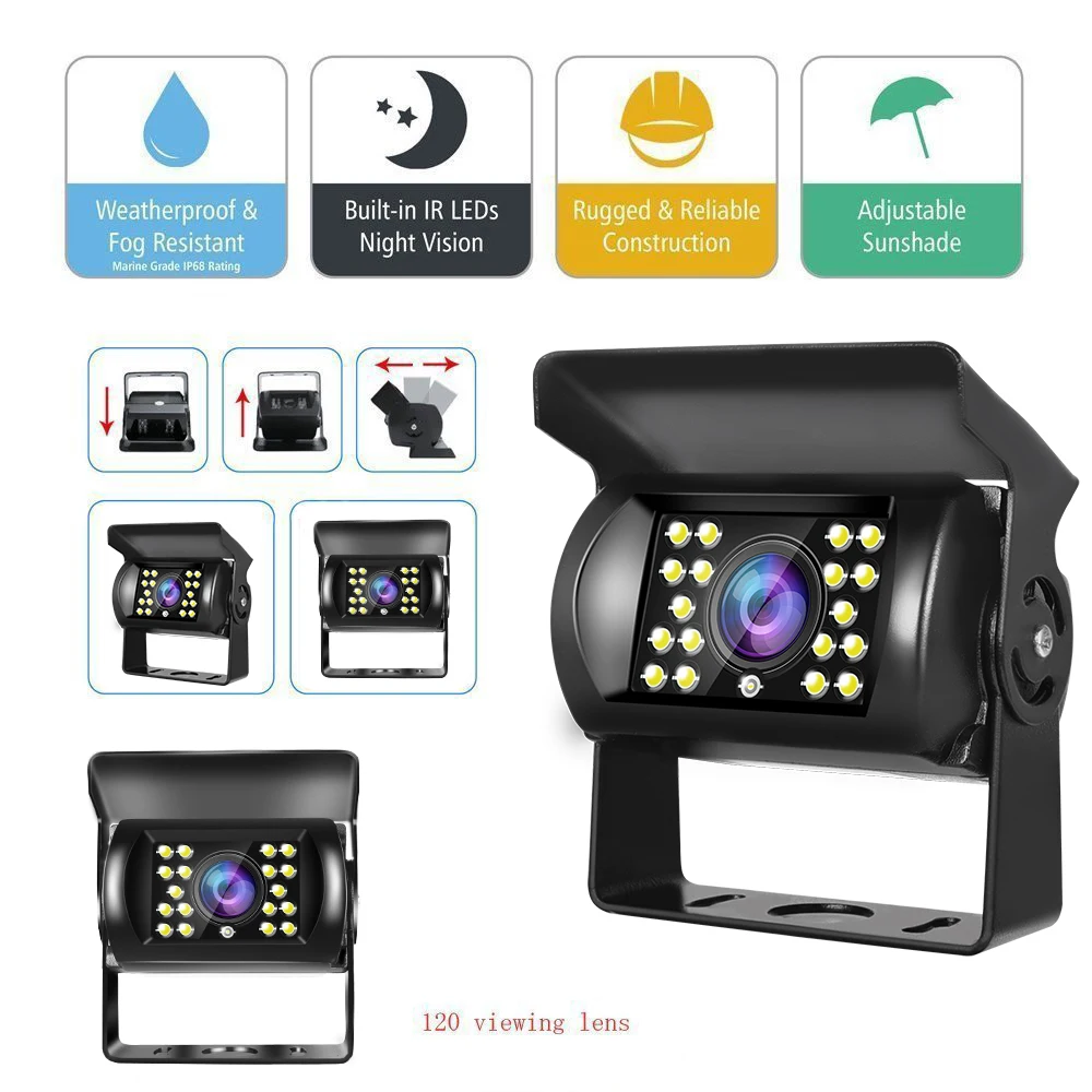 Podofo 2 قطعة كاميرا الرؤية الخلفية 7 "سيارة احتياطية رصد الرؤية الخلفية عدة نظام ركن السيارة لشاحنة RV حافلة فان مع IP66 مقاوم للماء #5