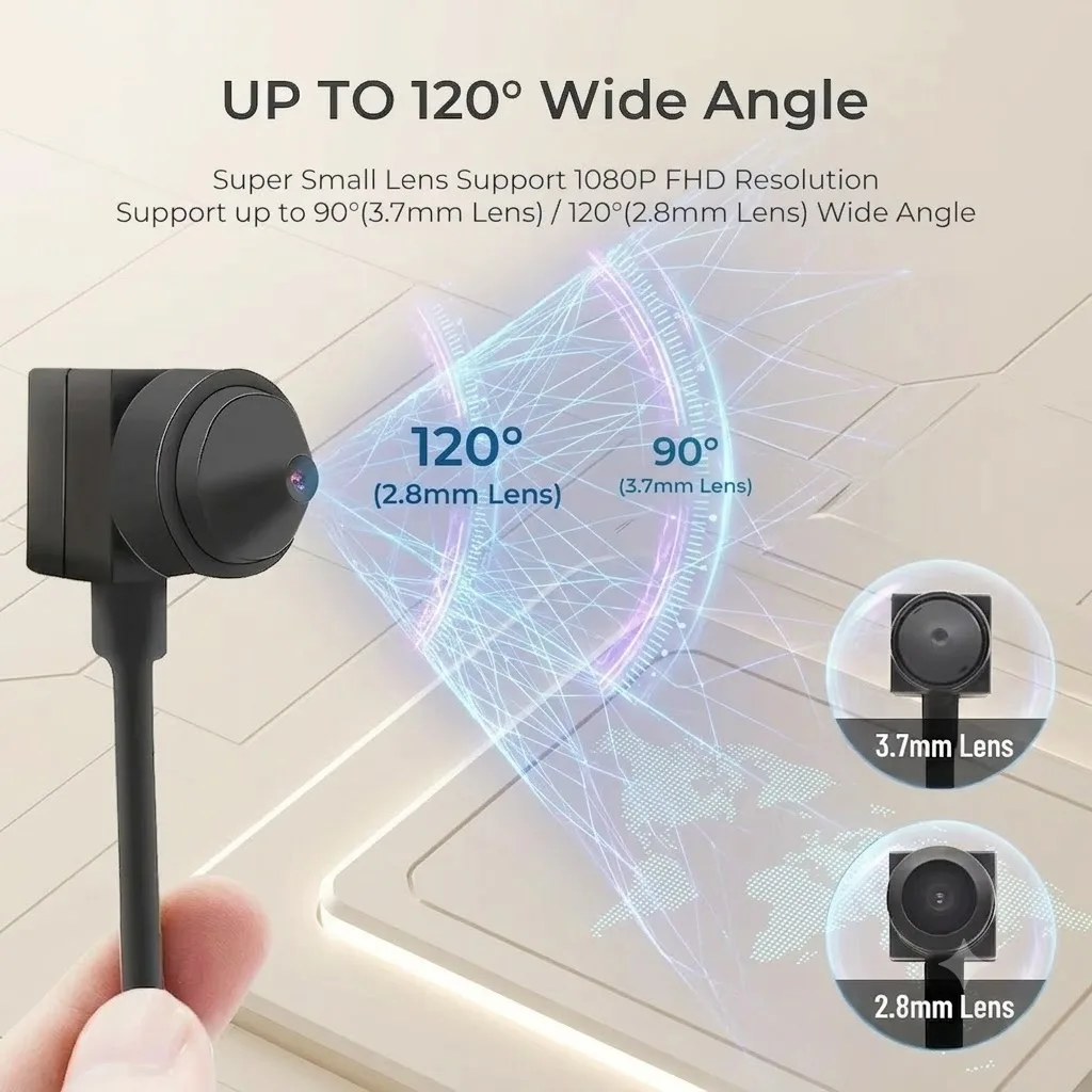 1080P Home Security Webcam, 3.7mm 90° & 2.8mm 120° Lens, USB Type-C Plug and Play Camera with Mic, 2M Cable for Android Windows