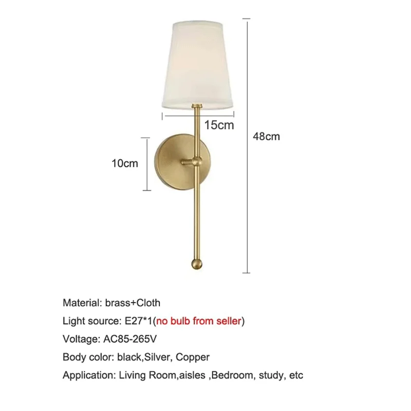 American Rural Fabric Wall Light Bedroom Bedside Lamp Mirror Front Light Nordic Simple Living Room Office Hotel Study Wall Lamp