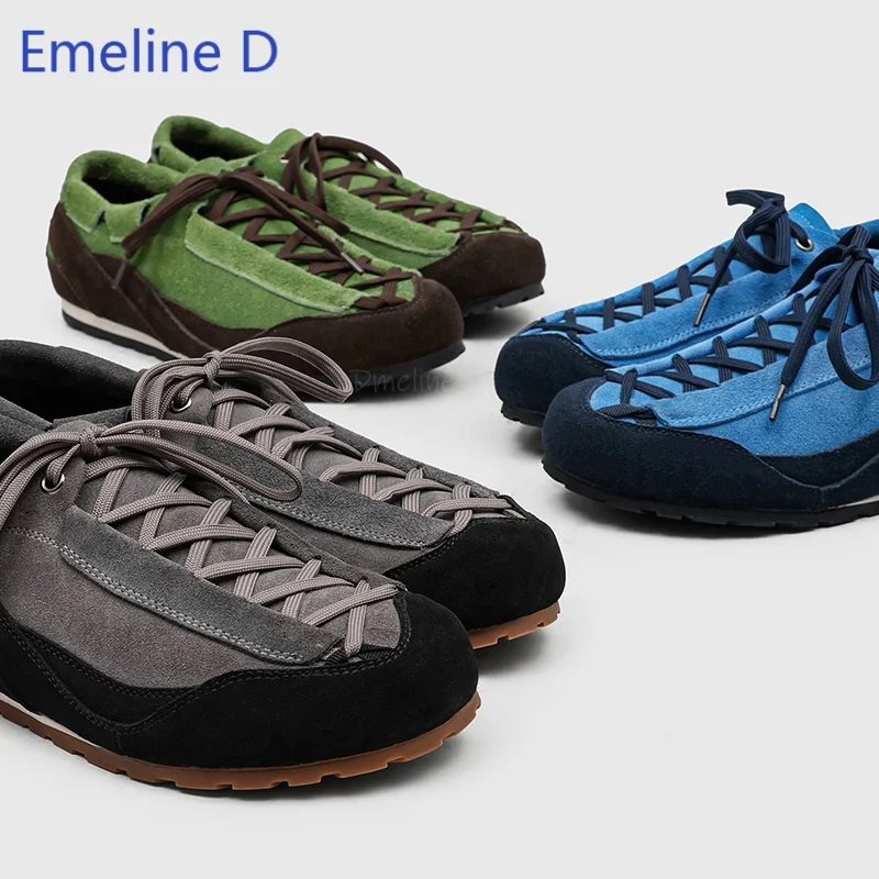 Men Street Sneakers Suede Spliced Color Block Panels Unique Crisscross Lacing Lightweight Daily Commute Low Top Casual Shoes