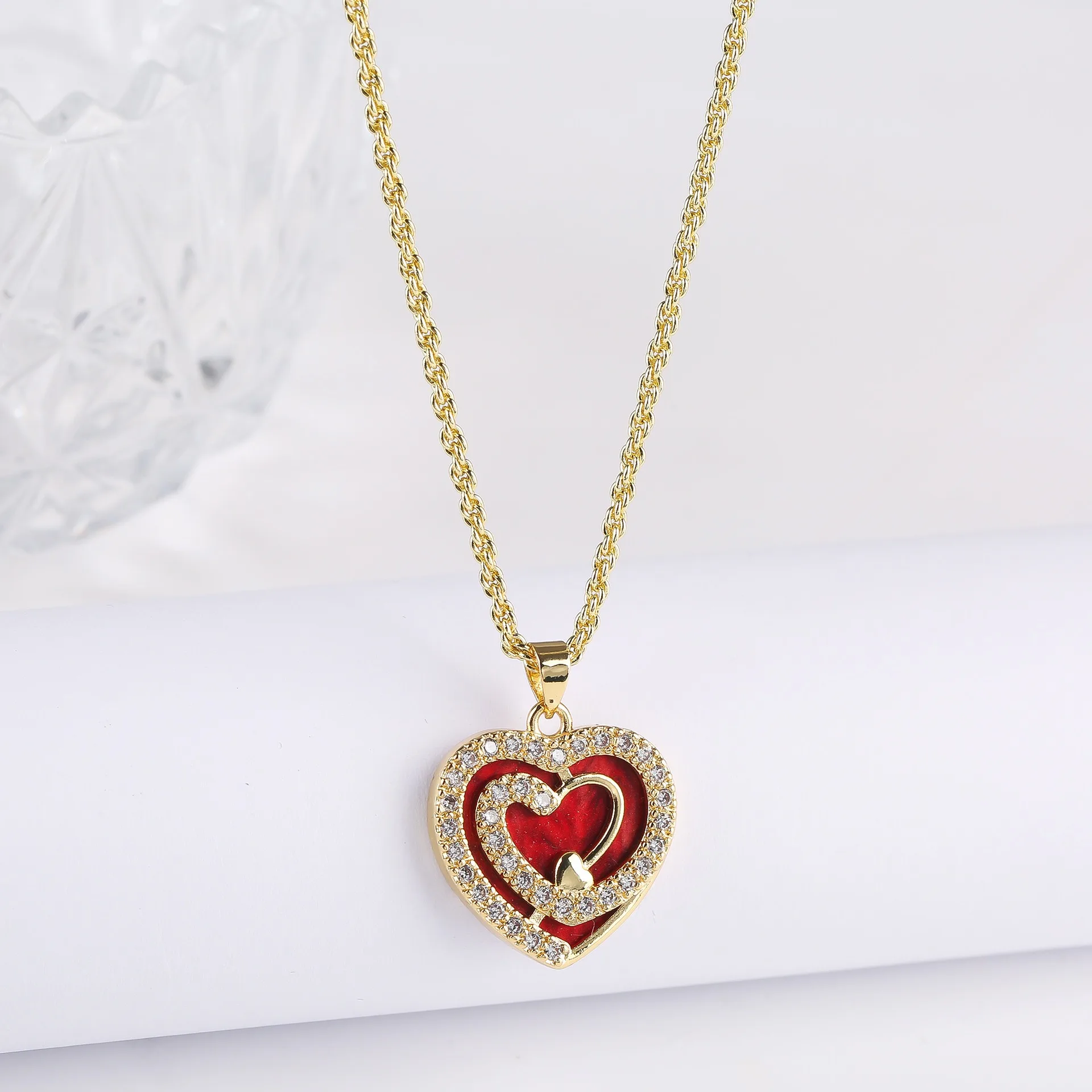 Juego de collar de circonio para mujer, conjunto de cobre de amor, Concha adjunta, Día de San Valentín, regalo de joyería de trébol para mujer, fiesta de moda