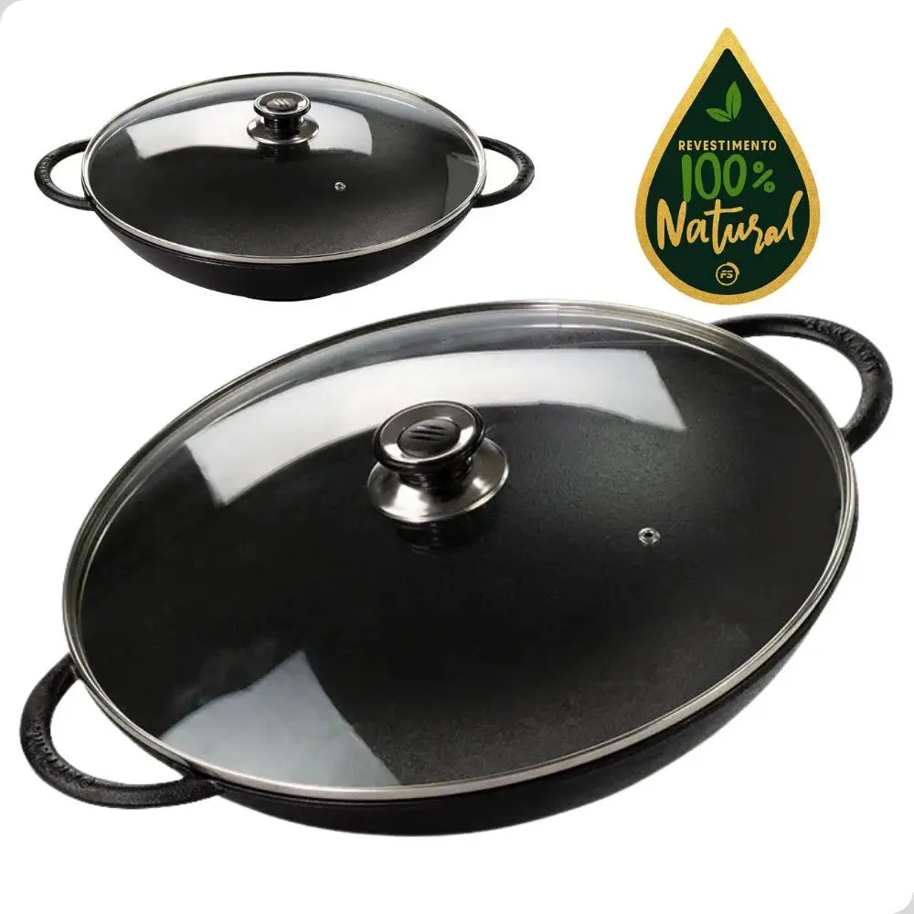 Frying pan Ø36cm Wok Two Handles With Santana Glass Lid