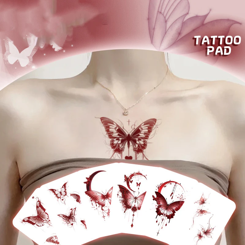 6Pcs/Set Red Butterfly Waterproof Temporary Tattoo Stickers Arm Ankle Female Fake Tattoo Collarbone Flower Art Tatoo