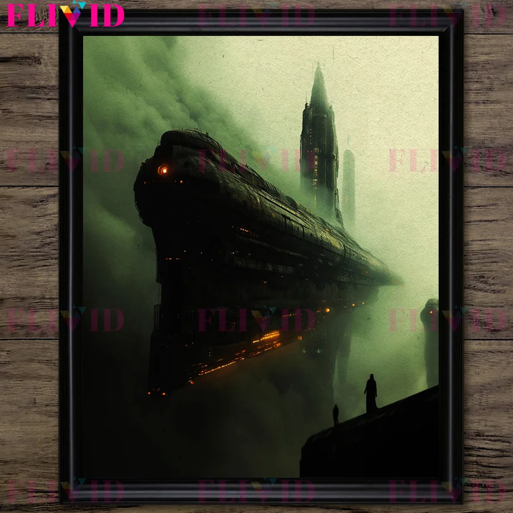 Space Train And Future Passenger Transportation Fantasy Wall Art Canvas Painting Future City Surreal Art Poster Print Home Decor
