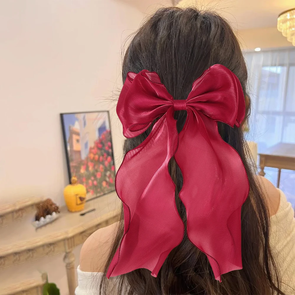 1pc Elegante Große Schleife Band Haar Clip Frauen Mode Einfache Satin Frühling Clip Pferdeschwanz Bogen Haarnadel Mädchen Haar Zubehör