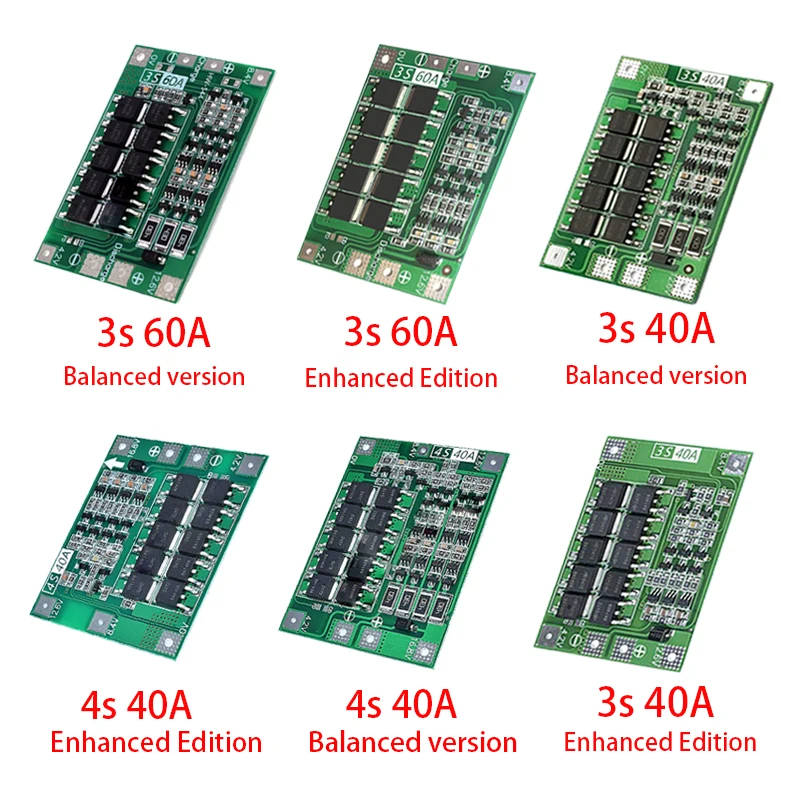 3S/4S 40A 60A Li-ion Lithium Battery Charger Protection Board 18650 BMS For Drill Motor 11.1V 12.6V/14.8V 16.8V Enhance/Balance