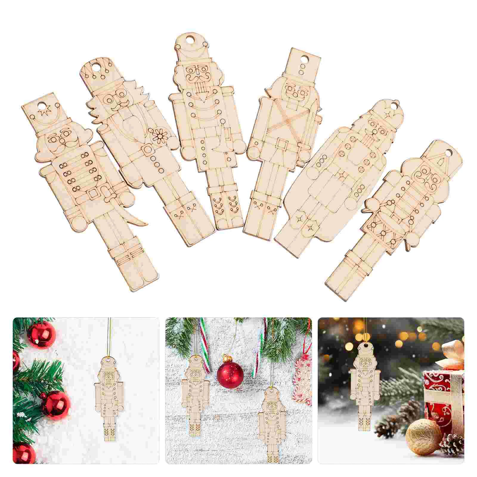 12 Pcs Nutcracker Ornaments Xmas Cutouts Unfinished Wood Crafts Christmas Chips Wooden Graffiti Unpainted