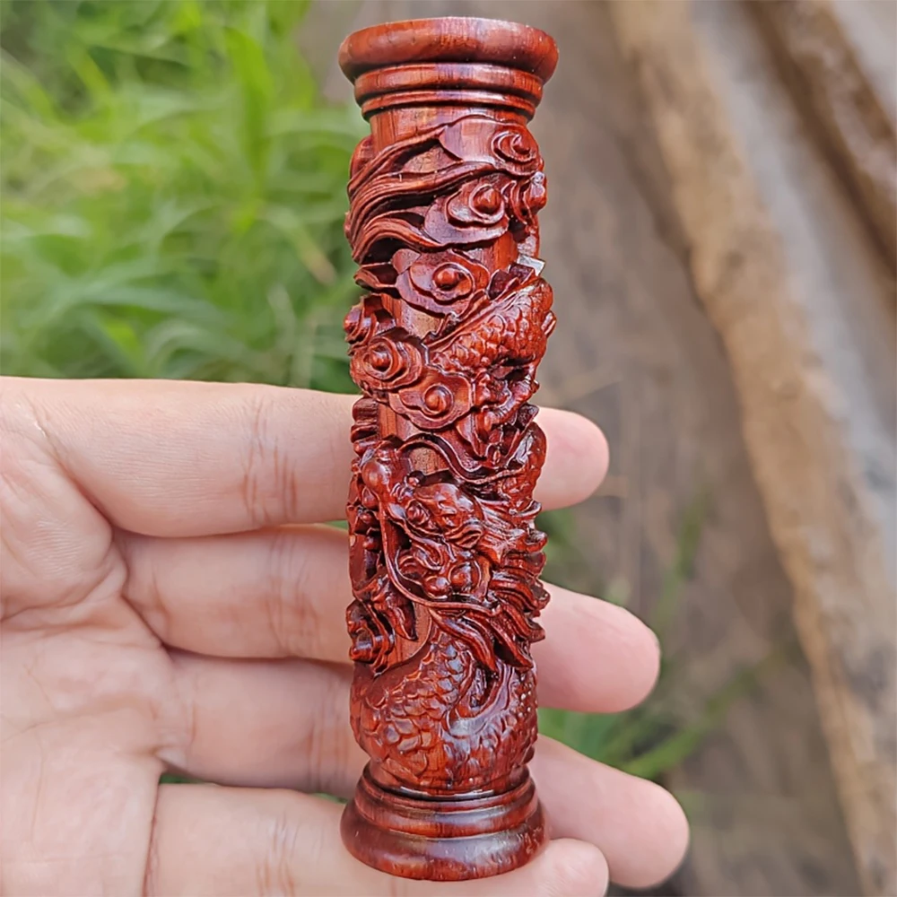 Columna de dragón auspicioso tallada en madera de 3,9 pulgadas, adorno tallado a mano en estilo clásico oriental, adecuado para regalos de regreso a clases, decoración de oficina, decoración navideña, regalos de Navidad, sala de estar, decoraciones de int