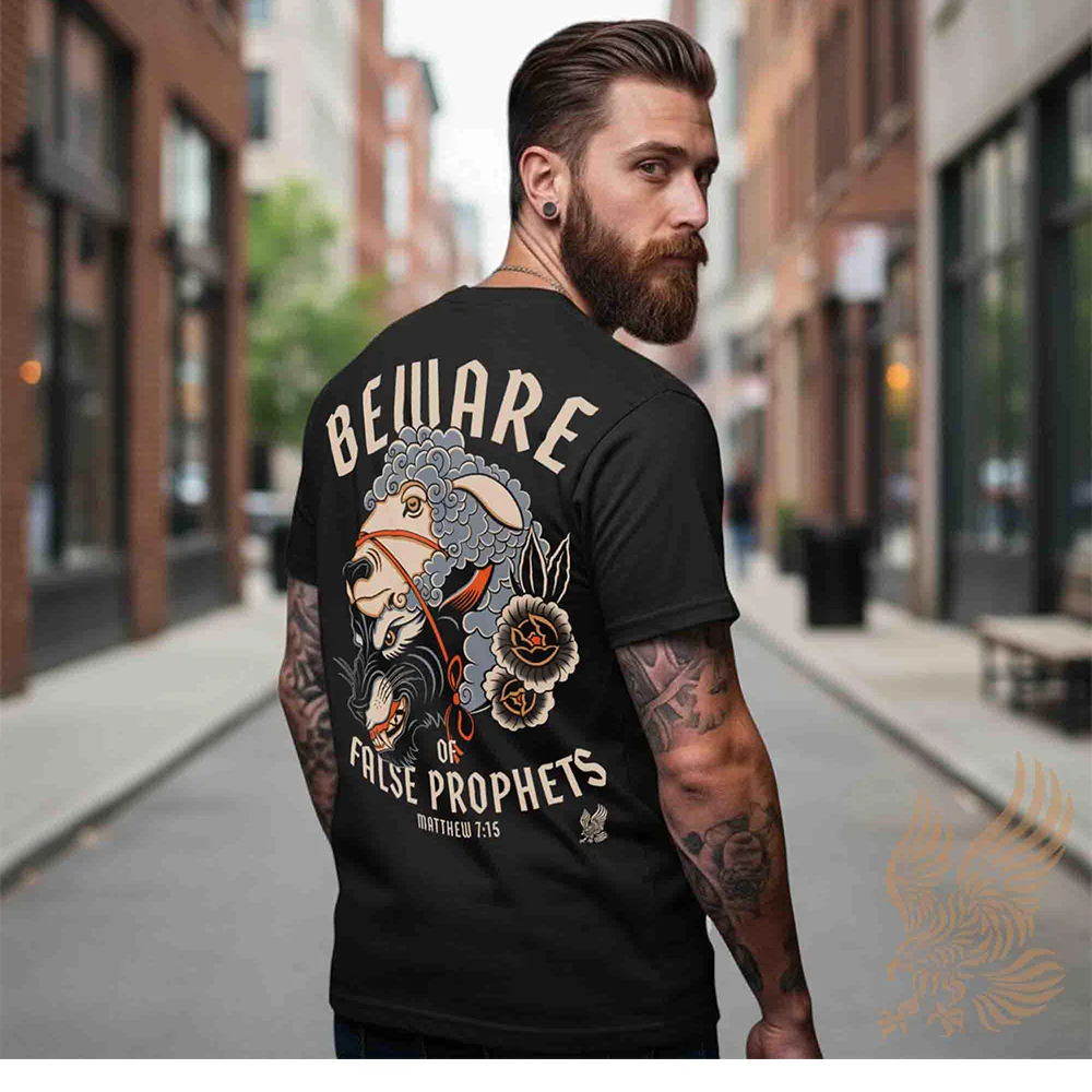 Matthew 7:15 Wolf and Sheep Pattern T-shirt – False Prophet Christian ApparelMen's Casual  Sports FitnessPure CottonShort-Sleeve