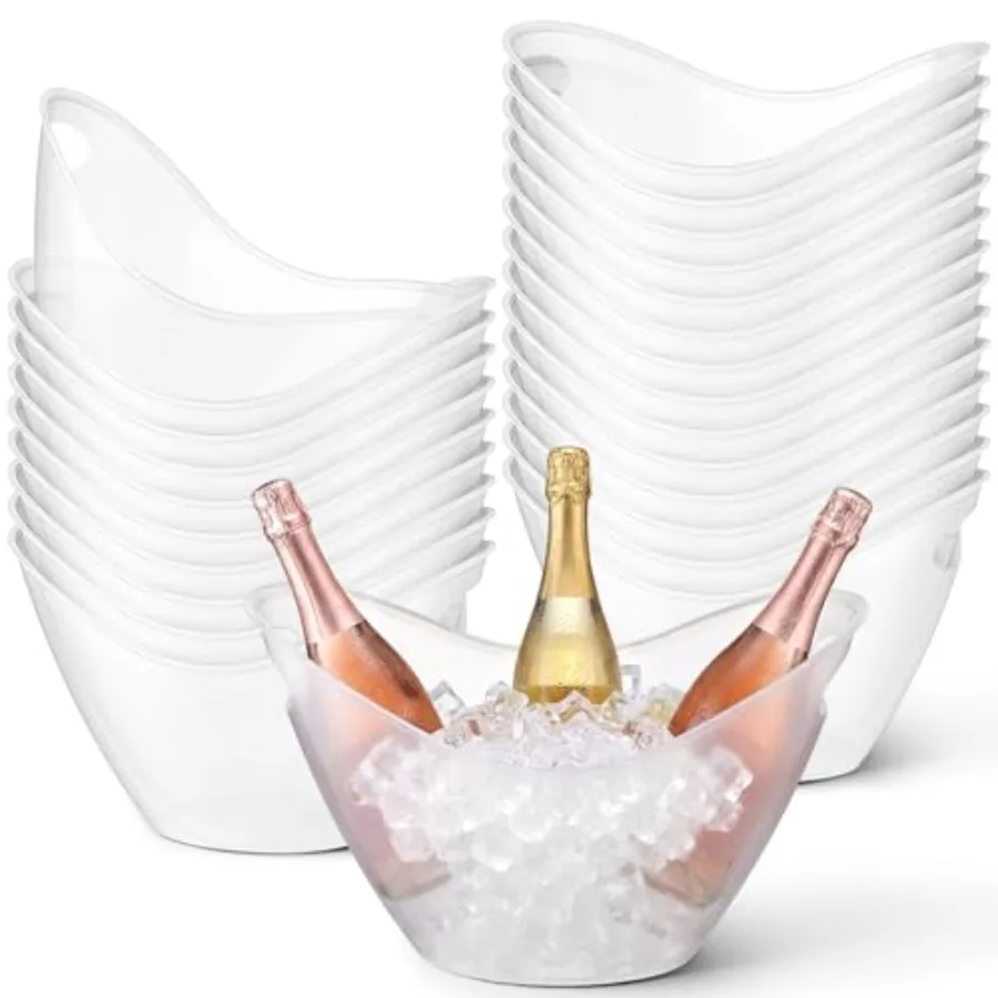 

meekoo 24 Pcs 4 L Ice Bucket for Parties Plastic Oval Storage Tub with Handle for Wine Beer Ice Drink Bucket for Wine Champagne