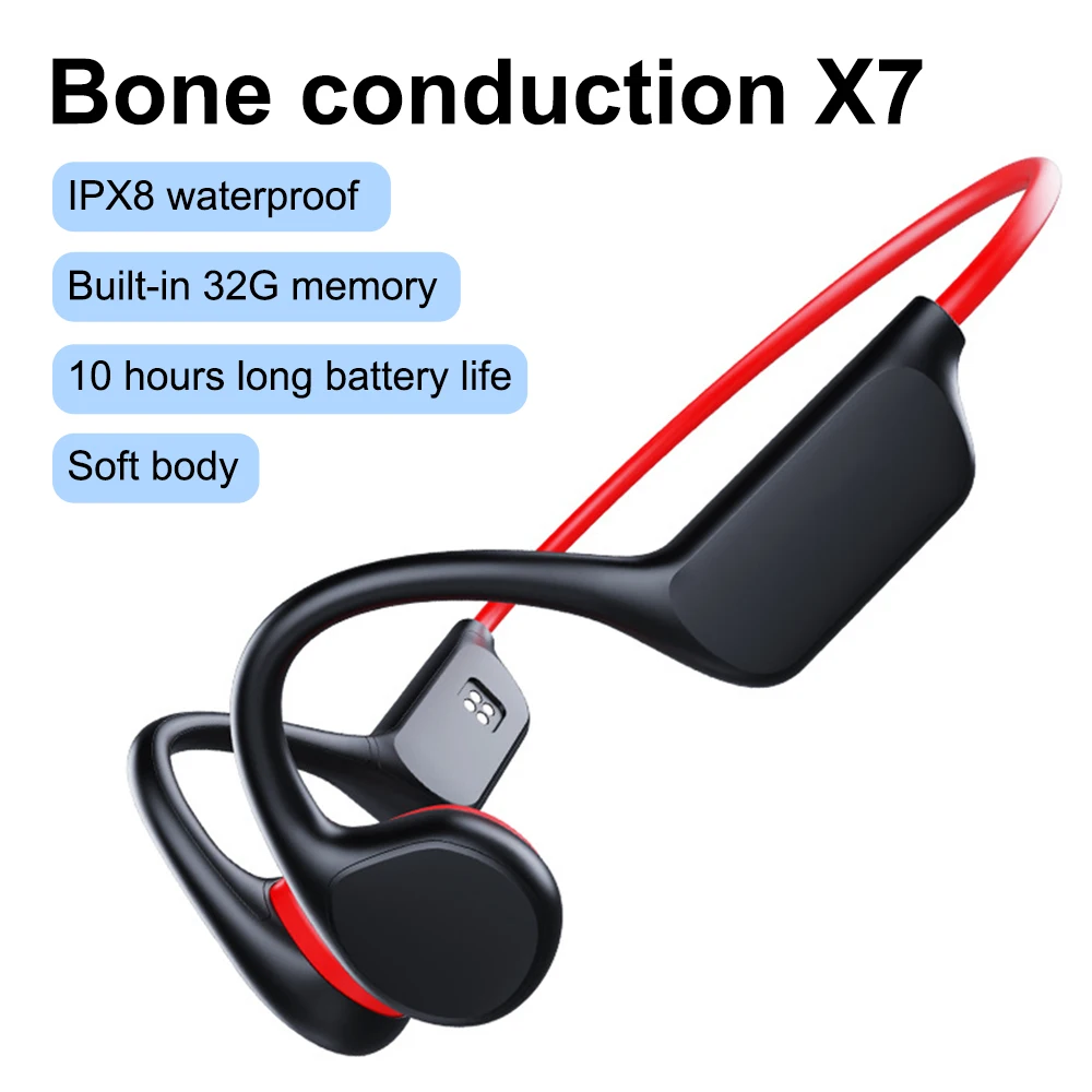 

Bone Conduction Headset X7 IPX8 32GB Memory 5.3 Bluetooth Wireless Headset with microphone Waterproof Swimming 2024 New