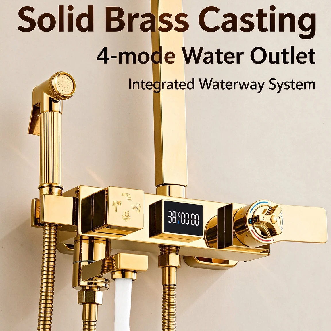 Gold Thermostatic Digital Bathroom Shower Set 9 Inch Rain Shower Head Quality Brass Hot Cold Digital Bathroom Shower System