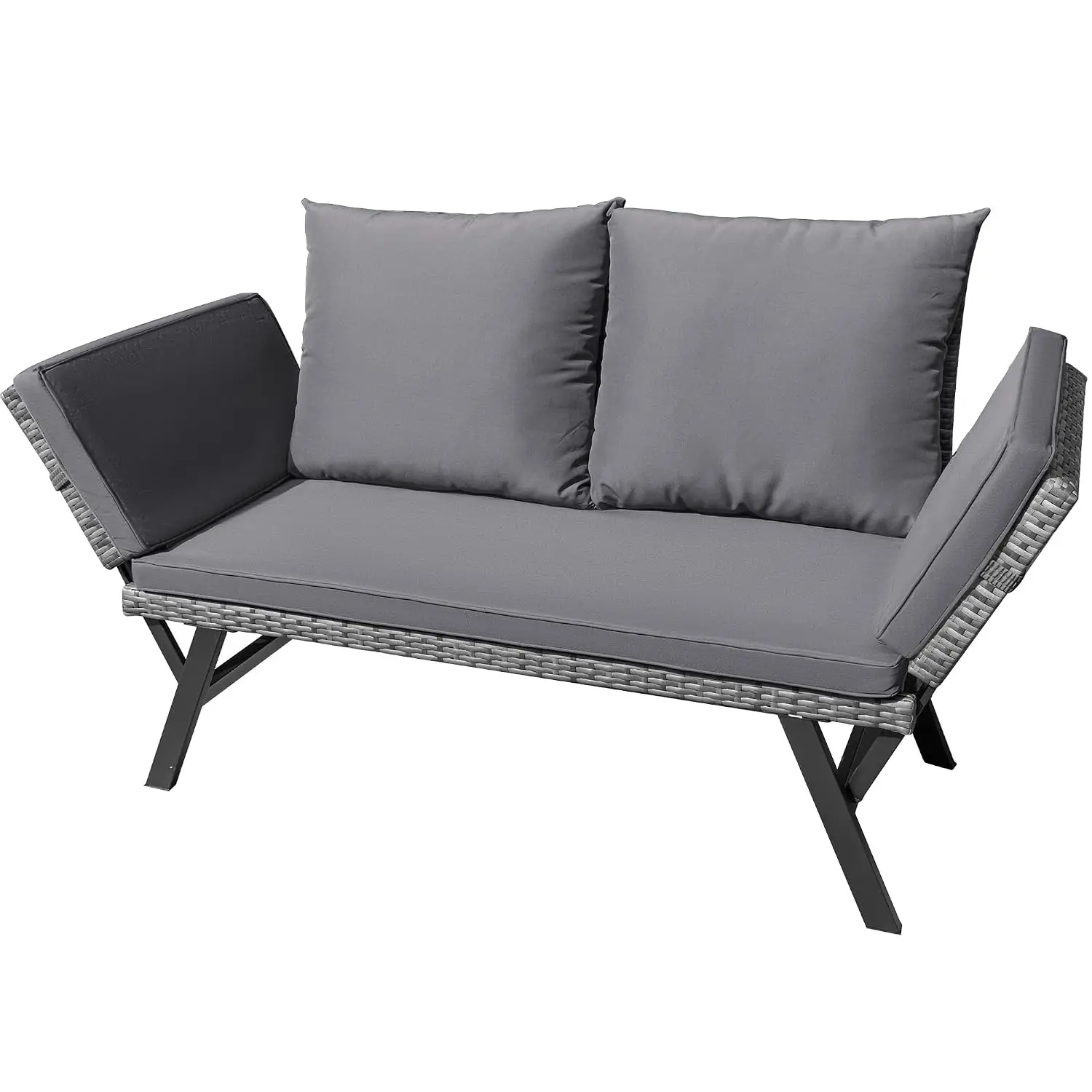 Outdoor Sofa,Convertible Daybed or Double Chair,Gray & Blue | Woven Rattan Patio Furniture with Adjustable, Customized