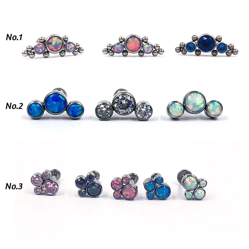 1Pc Titanium&Steel bar Opal CZ Gem Labret Monore Lip Stud Ring Piercing Jewelry Ear Tragus Helix Cartilage Zircon Earring Stud