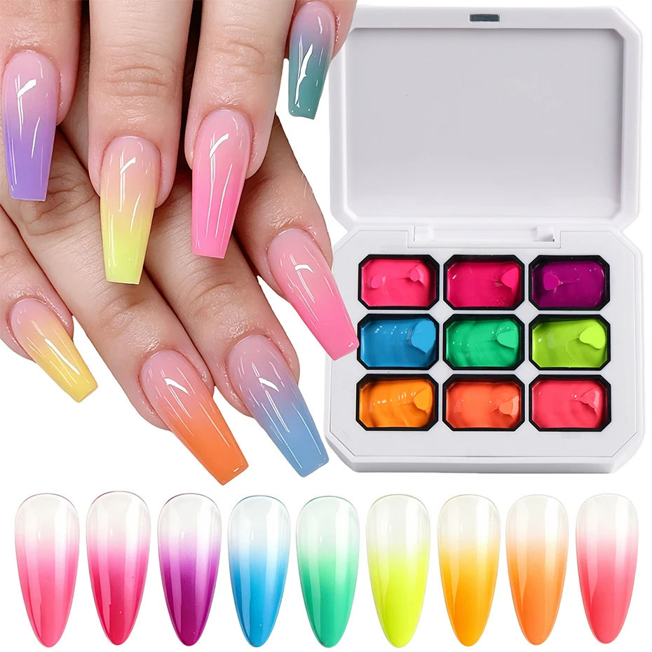 9 Colors Neon Nail Gel Palette Pigment Solid Patting Gel For Ombre Gradient Blush UV LED Soak Off Nail Art Painting Gel Polish
