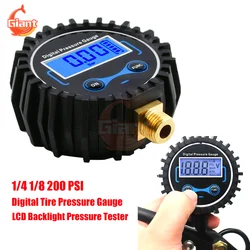 Digital Tire Pressure Gauge, carro Tester Medidor De Pressão, portátil Tire Pressure Monitoring System, alta precisão, 1/4, 1/8, 200 PSI