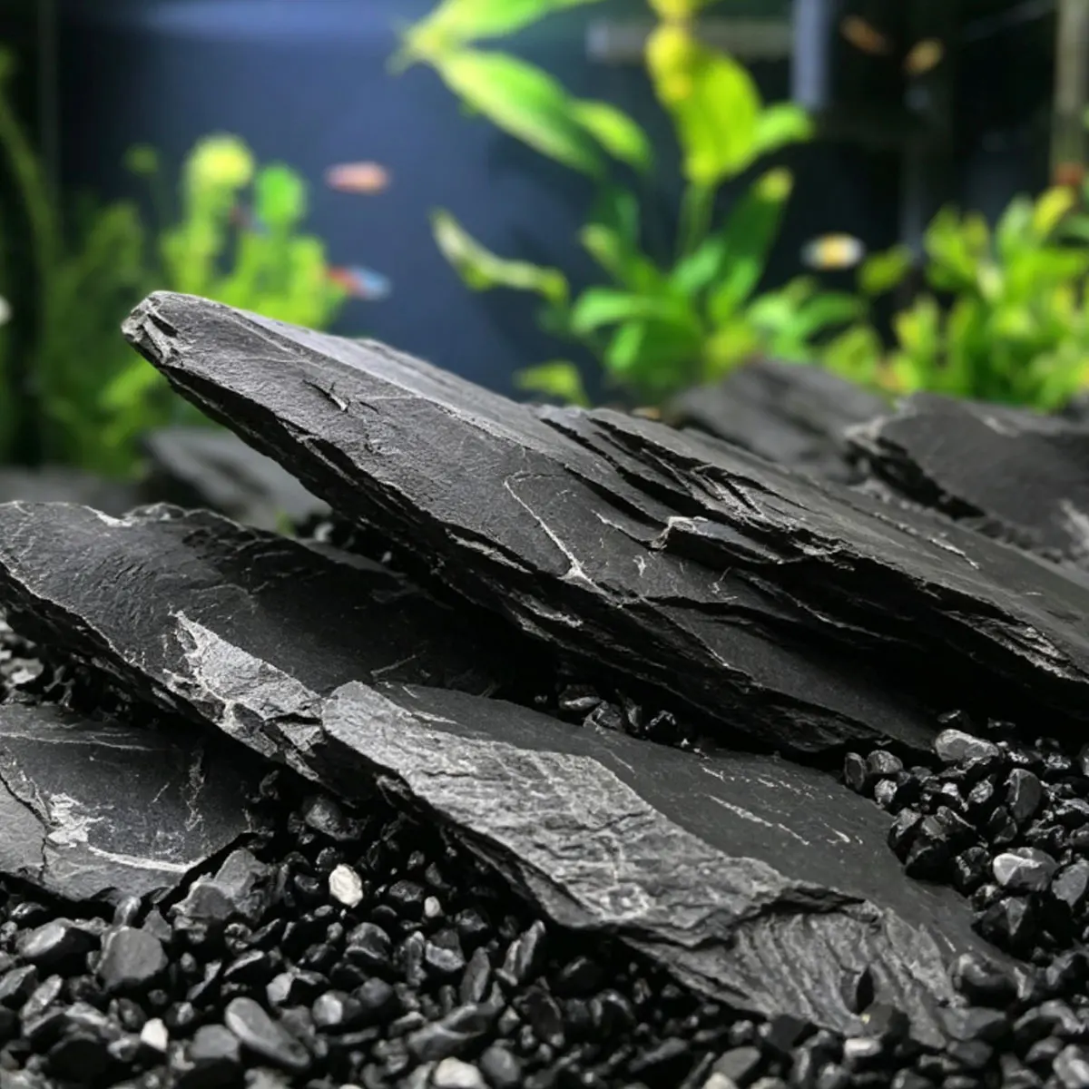 800g 5-10cm Black Slate Stone – Natural Schist Aquarium Rock for Canyon Scenes, Stacked Decor Landscape Substrate ZSY