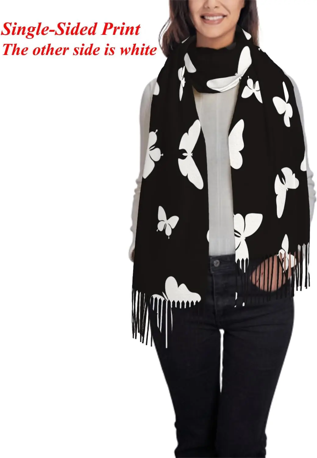 여성용 스카프 화이트 데이지 플로럴 수채화 꽃 그레이 스카프 태슬 스카프 가을 겨울 숄 랩 선물 일상 여행 사무실용