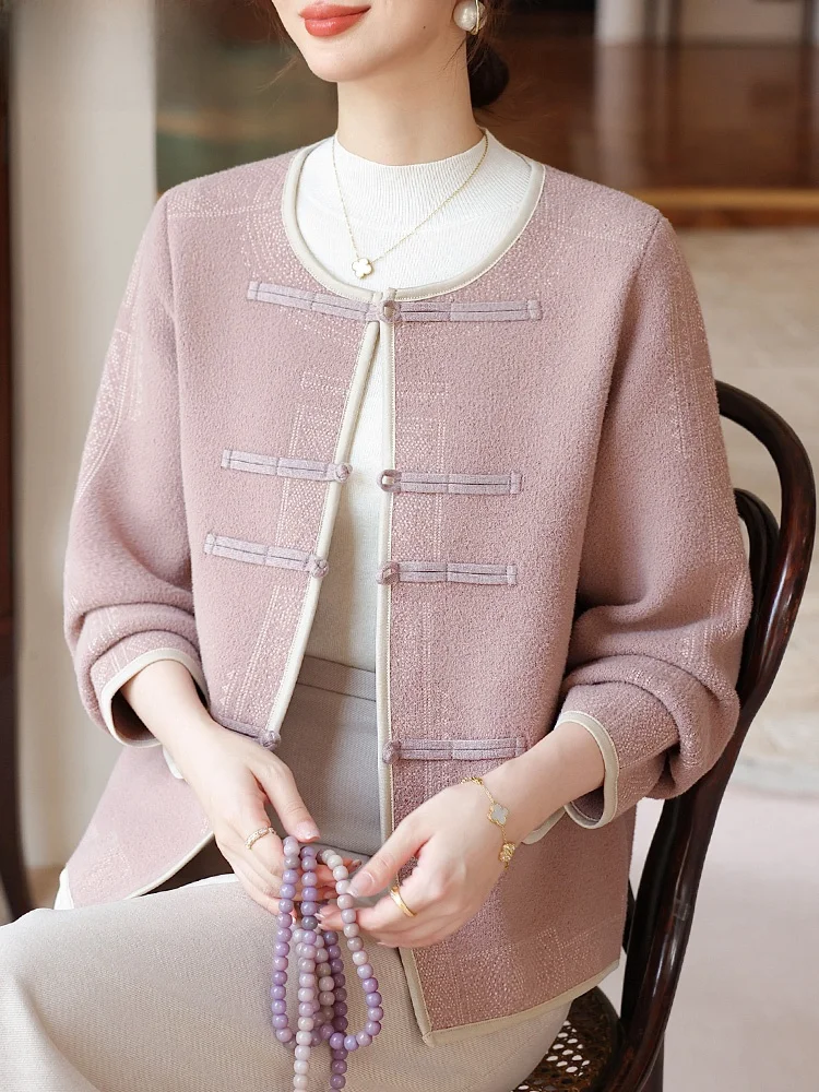 

New Chinese Sle Autumn Outerwear for Middle-Aged Women Open Cardigan Small Fraance Sle Loose Fit Multi-ket Faion