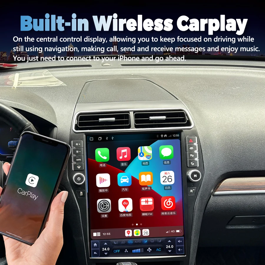 16.2inch Android Vertical Screen For Ford Explorer 2011‑2018 Stereo Wireless CarPlay Car Radio Multimedia Player GPS Navigation