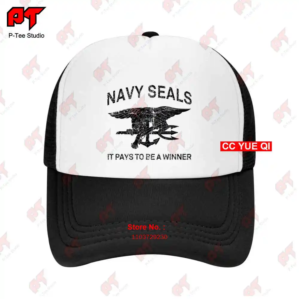 Seals It Pays To Be A Winner Black Ink Distressed Classic Baseball Caps Truck Cap QD0I