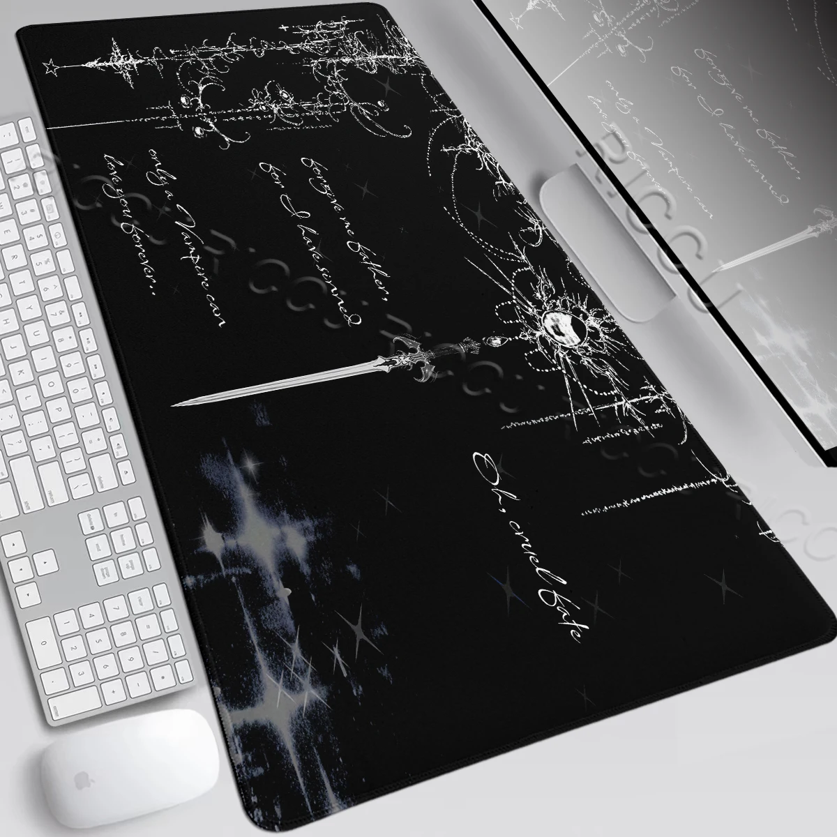 Black White Cybersigilism Gothic Sword Deskmat Office Large Mouse Pad Subcultural Mousepad Gaming Keyboard Carpet PC Accessories