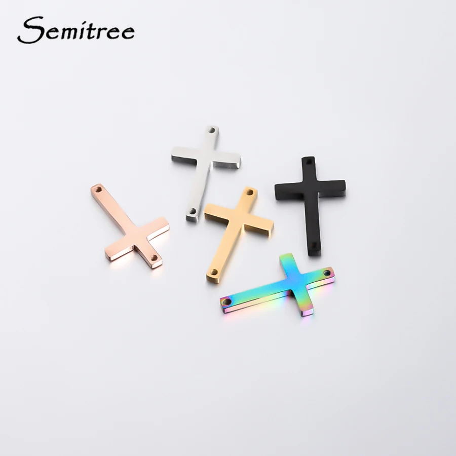 Semitree 5pcs/lot Stainless Steel Cross Bracelet Connectors Necklace Charms Pendant DIY Jewelry Making Handcrafted Accessories