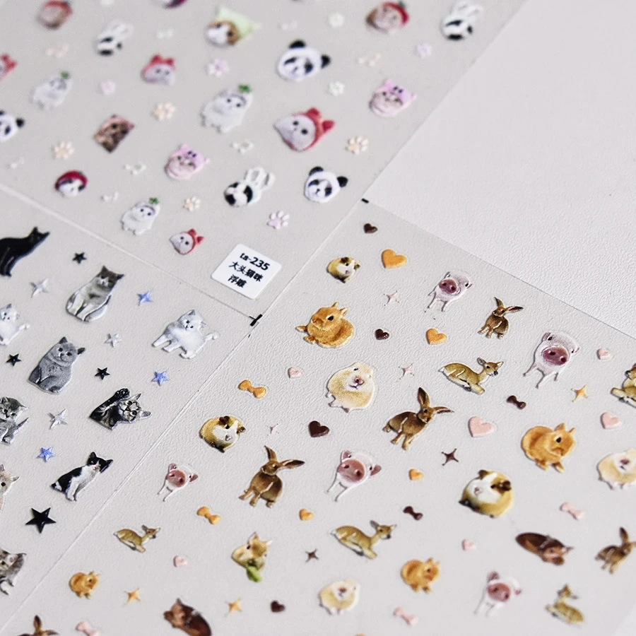 Schöne Hund Katze Tier Hase 3D weiche geprägte Relief selbstklebende Nail Art Aufkleber süße hübsche Welpe Kitty Star Maniküre Aufkleber – Detail 4