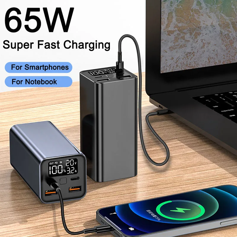 Power Bank 20000mAh 65W PD Fast Charging Powerbank Portable External Battery Charger for Smartphones Laptop Notebook Poverbank