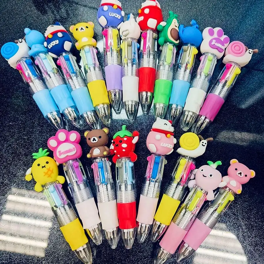 10Pcs/Lot Cute Kawaii Cartoon Mini 4 Colors Ballpoint Pen Multicolor Pens Student Kids School Stationery Office Supplies Gifts