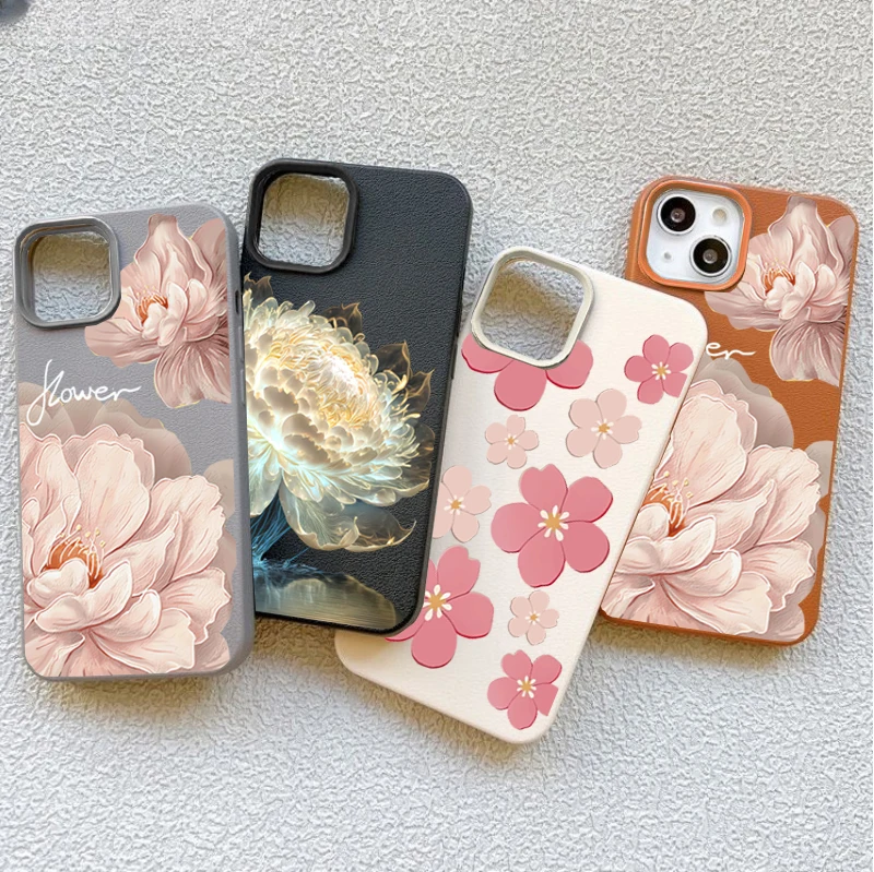 Flowers Case For VIVO V40 V50 Lite Y04 Y29S Y400 Y33S Y21S Y22S Y17S Y03 Y04 Y29S Y18 Y28S Y28 Y39 cover Luxury Leather Texture