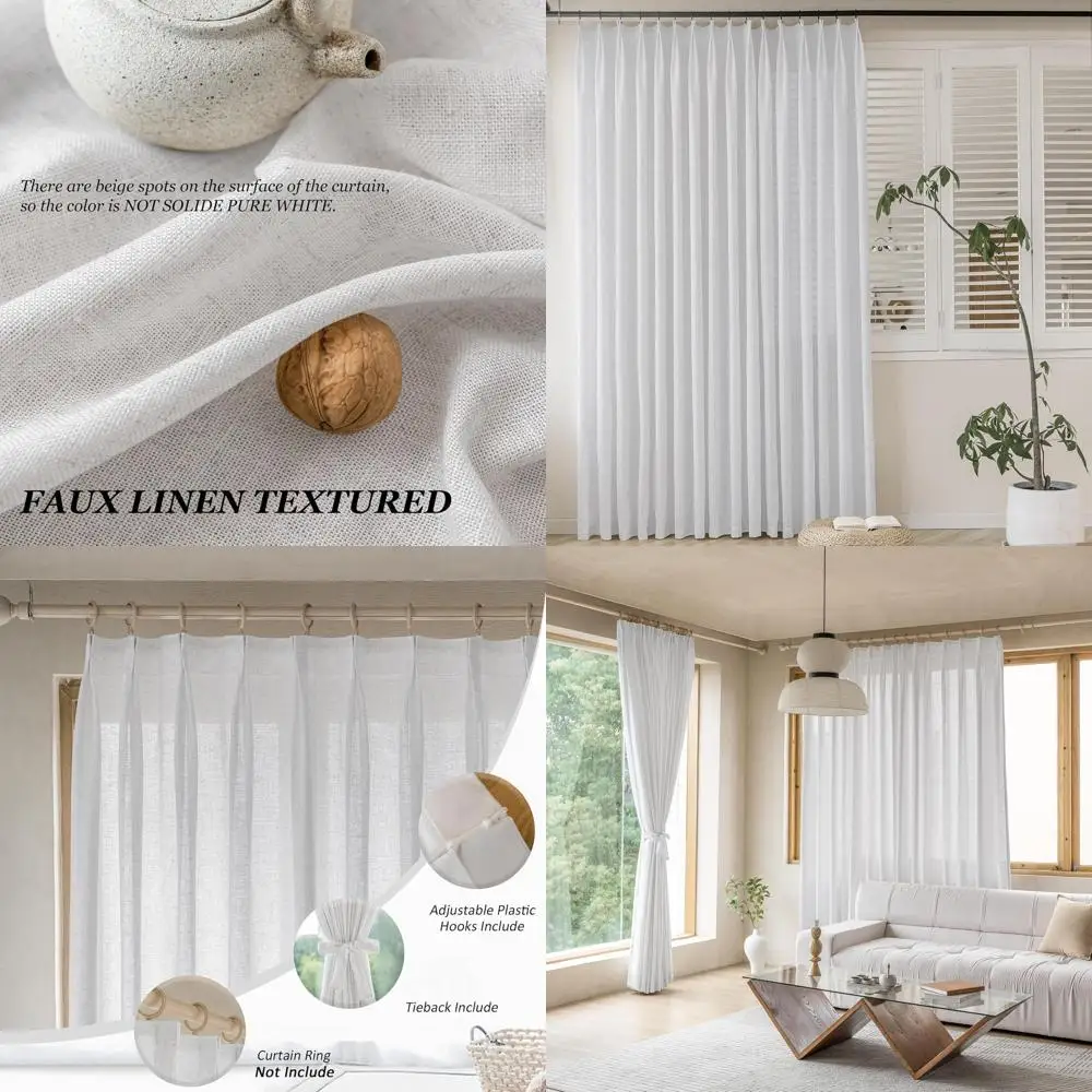 

Beige Linen Blend Semi-Sheer 96 Pinch Pleat Curtains for Patio Door, 72 Wide x 96 Long, Living Room Drapes