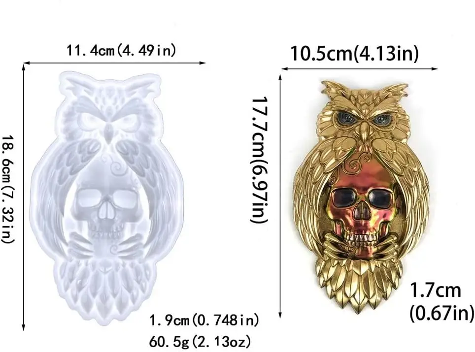 3D Owl Skull Silicone Mold for Epoxy/UV Resin Casting Halloween DIY Craft Skull Resin Mold Handmade Hanging Ornament Art Decors
