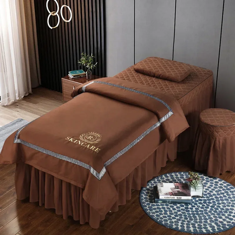 Beiou Beauty Salon 4pcs Bed Cover, Massage Spa Bedskirt, Pillowcase, Stoolcover, Dulvet Cover, Beddings Sets, 4Pcs
