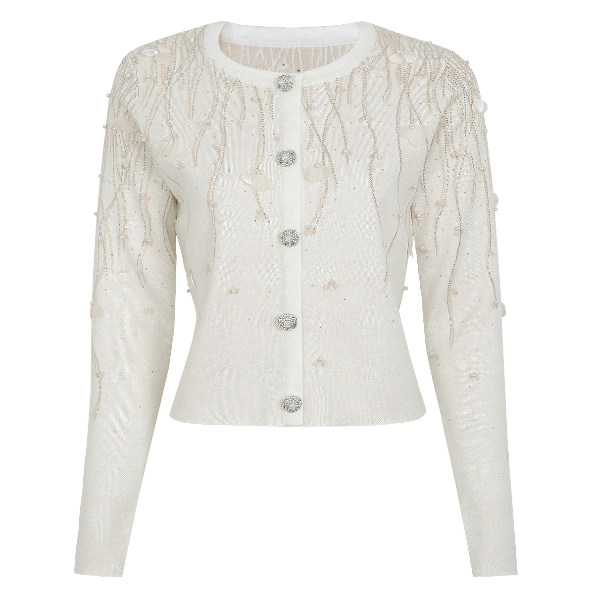 2620 High-Quality Spring Autumn Women's Knitted Cardigan, 3d Floral Heavy Nail Drill Design, Elegant Fashion Jacket