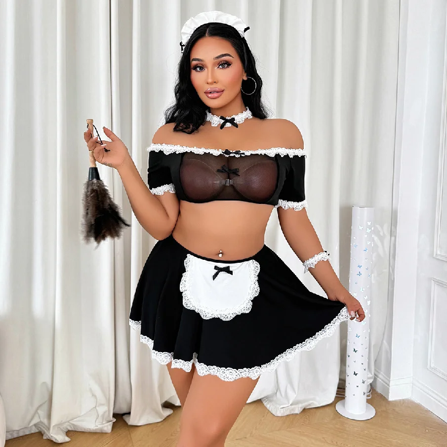 

Sexy plus Size Maid Costume Sweet Role Play Suit Tutu Skirt Hot Sale Adult Women's Cosplay Party Wear