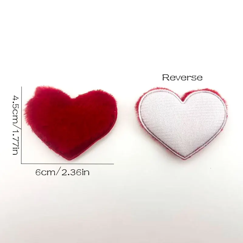 20 Stück rote, flauschige Herzapplikationen, Plüsch-Herz-Stoffaufnäher, zum Selbermachen von Haarschleifen, zum Nähen an Kleidung, als Valentinstags- und Bastelzubehör. – Detail 2