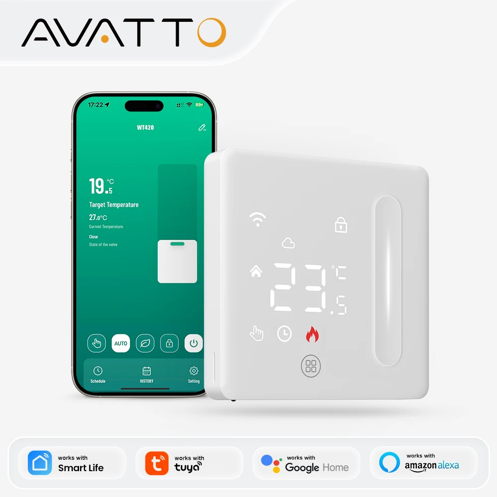 

Умный термостат AVATTO Tuya WiFi для электрического теплого пола, водяного и газового котла, контроль температуры, работает с Alexa и Google Home