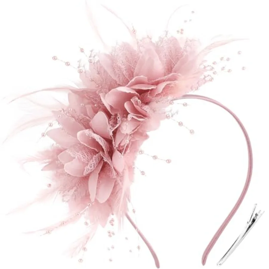 DRESHOW Fascinators Hats for Women Tea Party Fascinator Hats Vintage 50s Headwear Cocktail Wedding Church Derby Hat