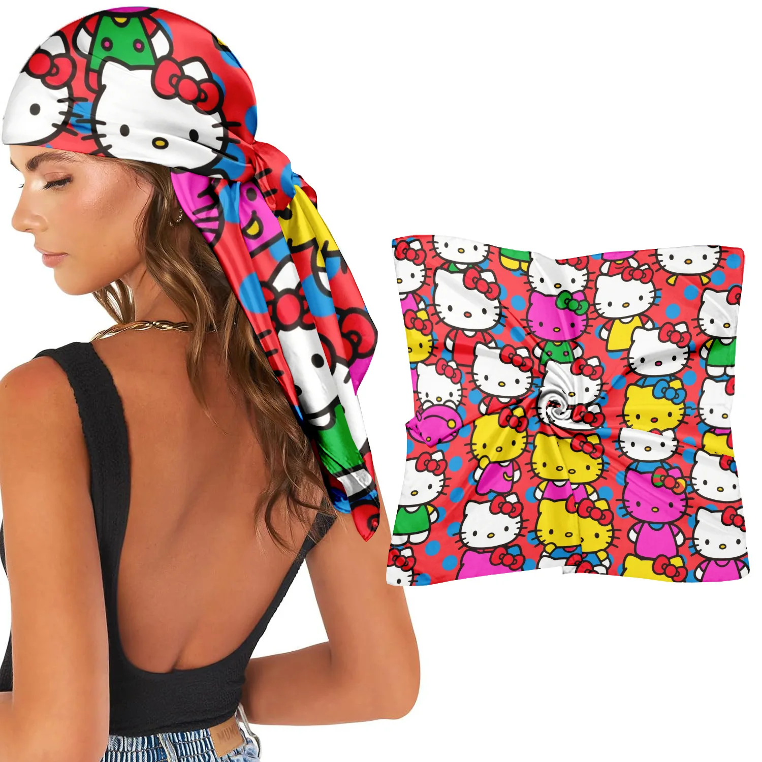 

Miniso Disney, полиэстеровый платок с мультяшным принтом, европейский и американский хип-хоп, западный побережье, уличный разнообразный квадратный шарф