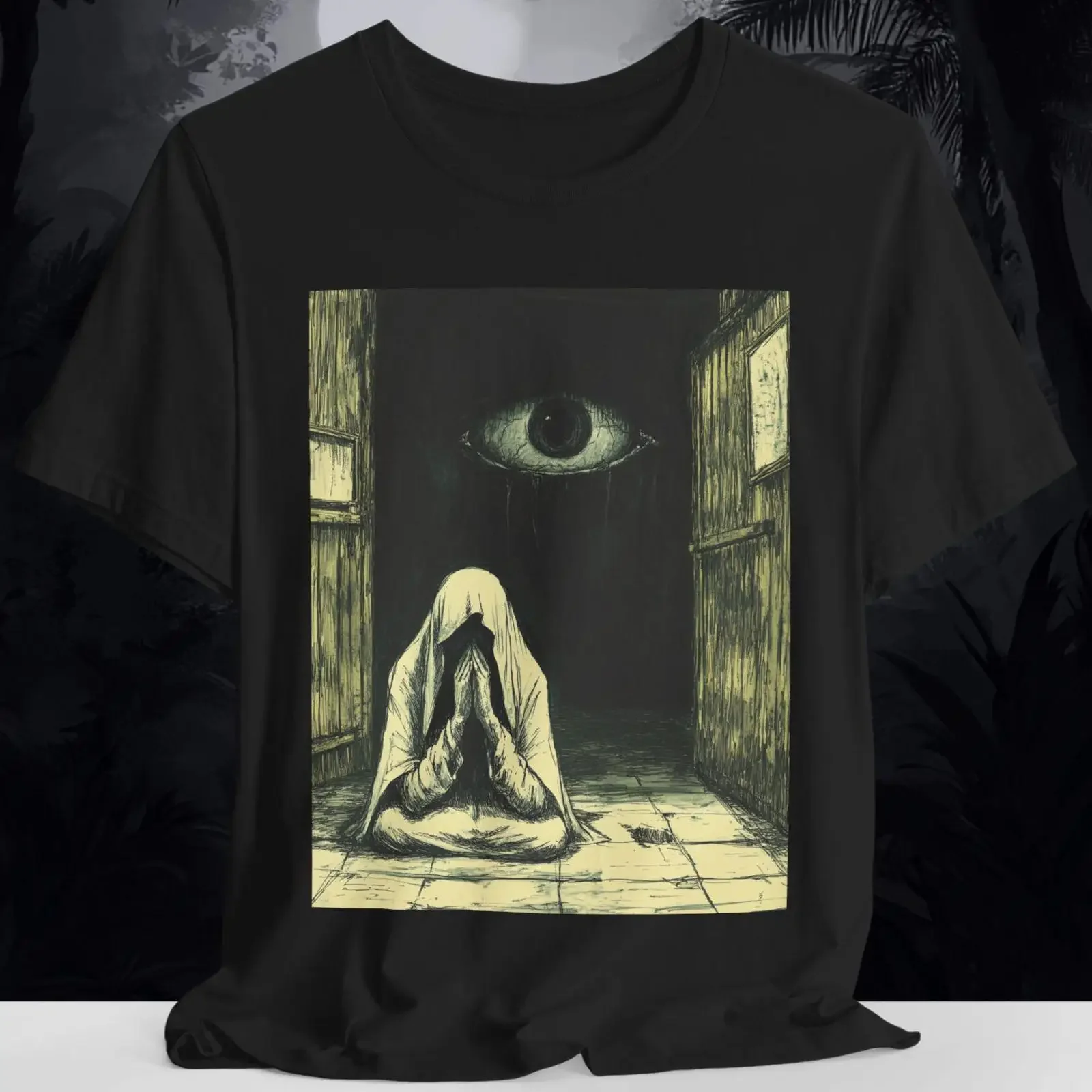 Haunted Eye Gothic T Shirt Surreal Prayer Horror Dread Ritual Dark Art Creepy Cult Bella Canvas XS to 5XL vintage Washed Casual