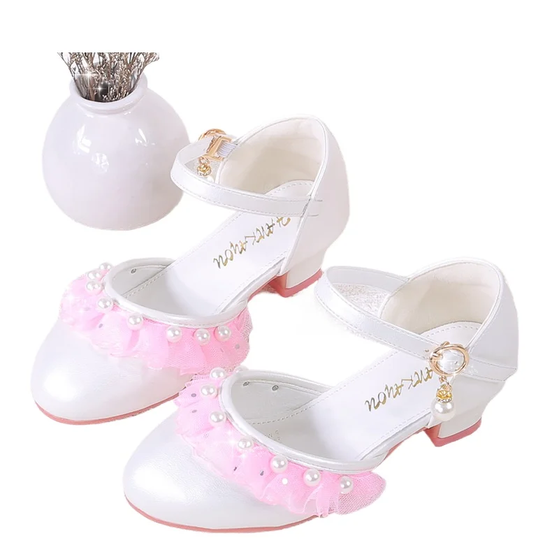Spring Summer Girl Princess Shoes Pearl Bowknot Children Party Wedding Dress Sandals Fashion Causal Kids Performance High-heel