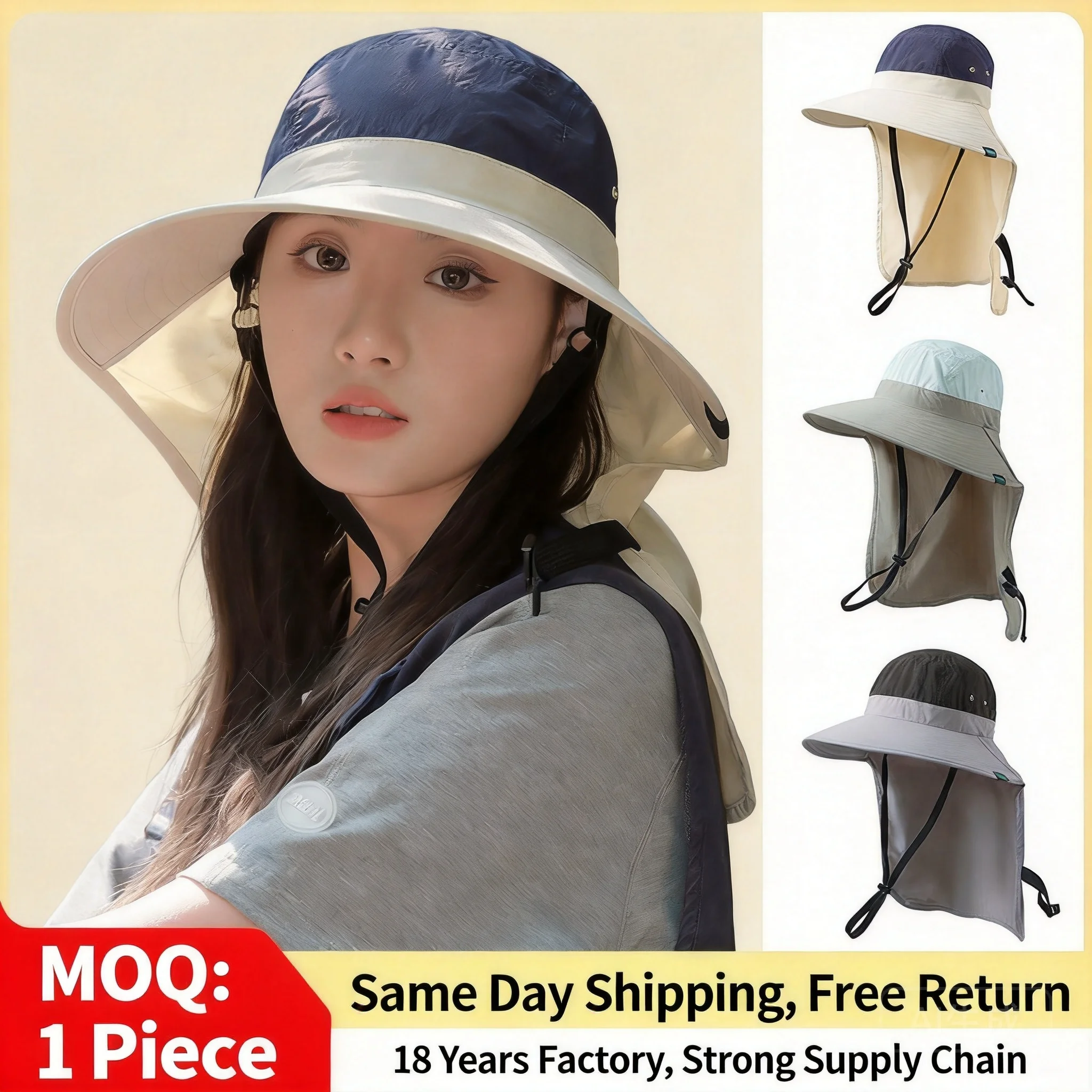 Women Wide Brim Uv Protection Sun Hat With Neck Flap 100 Percent Cotton Breathable Summer Outdoor Hiking Camping Adjustable Soli