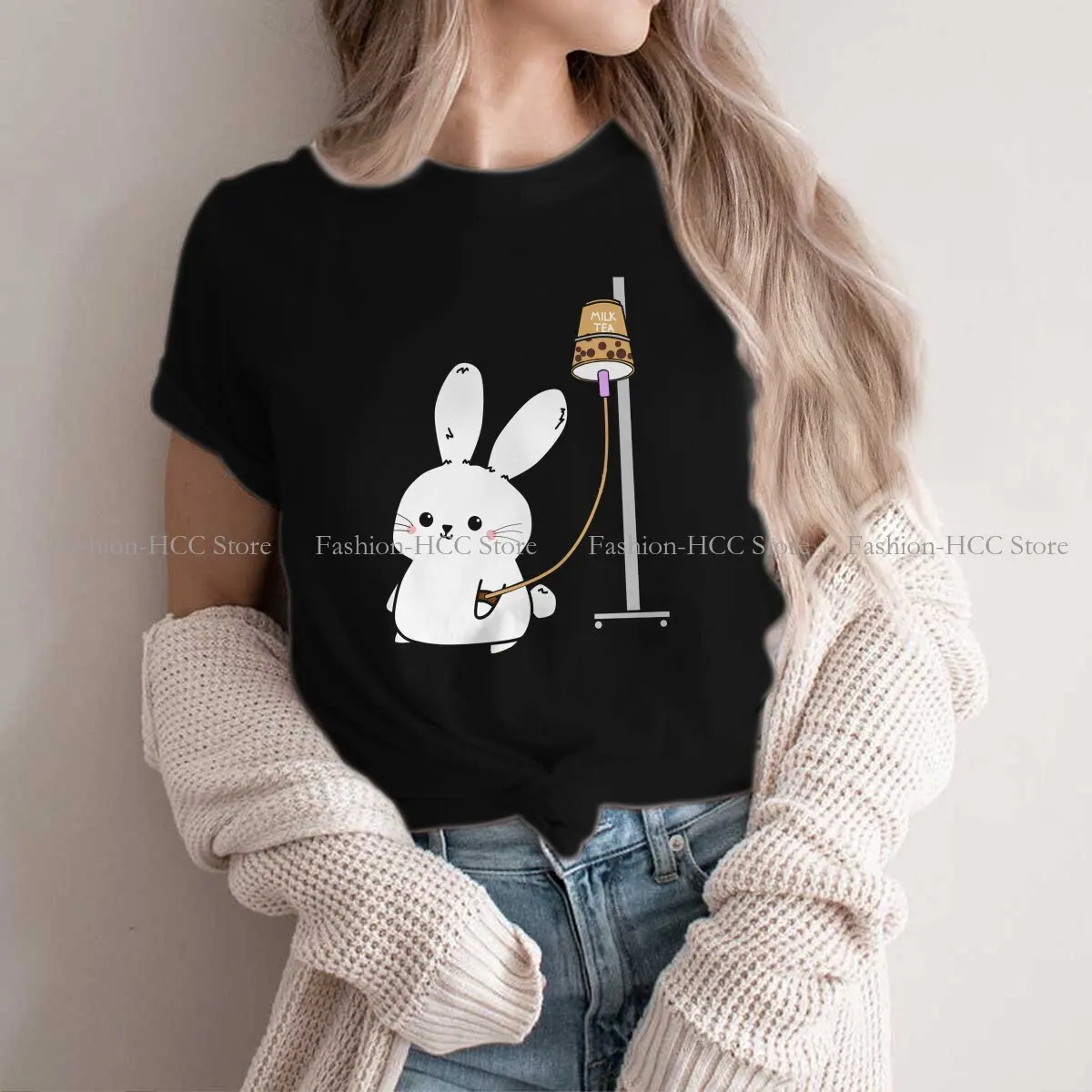 Tea Bunny Style Polyester TShirt Rabbit Animal Pattern Top Quality Creative Gift Idea T Shirt Short Sleeve