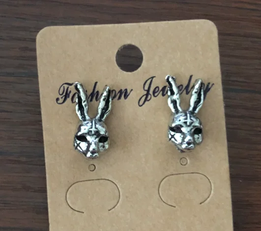 Goth Rabbit Stud Cute Cross Hare Bunny Rose Earring Animal Cocktail Party Motorcyclist Ear Retro Silver Color Gothic Jewelry