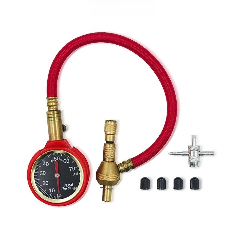 Portable Car Tire Pressure Gauge Long Rubber Hose Deflatable Tyre Air Gauge with Storage Box for Automobile