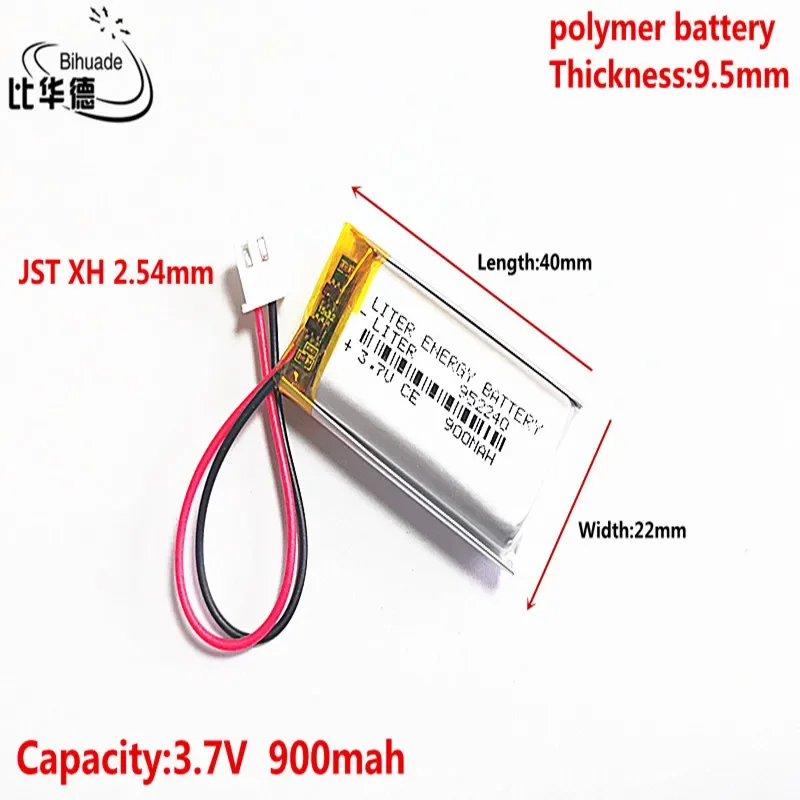 10pcs 3.7V 900MAH 952240 JST XH 2.54mm  Lithium Polymer LiPo Rechargeable Battery For Mp3 headphone PAD DVD bluetooth camera